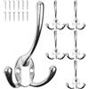 Your Day Mate Gancio a vite, 6 pezzi, in argento, esterno 113 x 67 x 27 mm, gancio triplo incl. viti per legno, gancio per cappotti per porta, bagno, cucina, corridoio, gancio in metallo fai da te