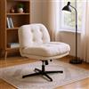 MEUBLE COSY Poltrona Girevole Sedia da Salotto Funzione di Inclinazione Libera Poltroncina Relax con Seduta Spessa Schienale in Tessuto Bouclé Bianco