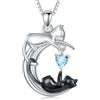 SLIACETE Collana con ciondolo a forma di gatto bianco e nero, in argento Sterling, regalo per donne, Normal, Argento sterling, Zirconia cubica