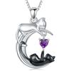 SLIACETE Collana con ciondolo a forma di gatto bianco e nero, in argento Sterling, regalo per donne, Normal, Argento sterling, Zirconia cubica