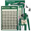 KEYYOU Kit di ciglia a mazzo, ciglia a manica, mazzi singoli in filigrana con rimuovi 10 ml Bond & Seal 10-16 mm di estensione ciglia con punte D Curl stile fate a manica Cosplay