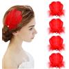 MWOOT 4 Pezzi Rosso Piuma Capelli Fermagli, Rosso Piuma Copricapo Capelli Accessori per Donne Ragazze, Perla Parrucca per capelli per Carnevale Costume, Sposa Matrimonio Festa Cosplay