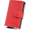 K ' KRASEN ' KRASEN' - Portafoglio e Porta Carte Saffiano Rosso con Sistema Anti-Clonazione, Cerniera, Scatoletta in Alluminio Assemblata a Mano, Resistente all'Acqua