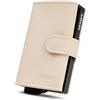 K ' KRASEN ' KRASEN' - Portafoglio e Porta Carte Saffiano Beige con Sistema Anti-Clonazione, Scatoletta in Alluminio Assemblata a Mano, Resistente all'Acqua, Bottone e Cerniera