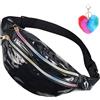 Meinraum Marsupio da donna in argento, alla moda, con brillantini, regolabile, impermeabile, per carnevale, anni '80, per ragazze, attività all'aperto, viaggi, feste, festival, Nero , casual