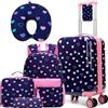 HTgroce Set di Valigie per Bambini 5 Pezzi - Trolley Bambina Bagaglio a Mano Rigido con 4 Ruote Girevoli 360° - Include Zaino, Cuscino da Viaggio, Borsa Portamerenda e Astuccio - Valigia Ragazza Leggera