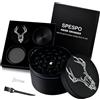 Spespo Grinder - Macina spezie 4 strati, 63 mm, lega zinco, raschietto polline, spazzola pulizia, erbe, spezie, tè, confezione regalo design cervo