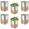 PORFOYO 6 bicchieri in acciaio inox, 300 ml, a doppia parete, antiruggine, 304, in metallo, con manicotto in legno, impilabili, infrangibili, senza manico, per latte, caffè, vino, birra, cocktail