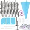 LLMSIX 36 beccucci in acciaio inox, con sacchetto da 12 pollici, 2 piccoli frizioni, 3 raschietti per torte, 2 fascette in silicone, 2 spazzole per la pulizia, 2 chiodi e scatola di plastica, per torte e