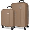 Roll Road Menorca Champagne Set di Bagagli 46x65x24 cm Rigido ABS Lucchetto a Combinazione Integrato 91L 6.05kg 4 Doppie Ruote Estensibile Bagaglio a Mano