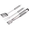alpina Set Barbecue 3 Pezzi - Utensili Barbecue con Spatola e Pinza - Accessori Barbecue con Forchetta - Attrezzi Barbecue Acciaio Inox - Argento