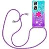 YAMCCCSE Custodia con Cordino per Huawei Honor 90 5G, Liquid Quicksand Cover con Collana Practical Stylish, Trasparente Silicone Glitter Liquido Antiscivolo Case per Cellulare Girocollo