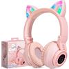 JYPS Cuffie Bluetooth Bambina, Cuffie Bambini senza Fili con Orecchie da Gatto e Luce a LED, Wireless Cuffie Bluetooth Over Ear per Bambina/Bambino/Ragazza, con Slot per Schede SD