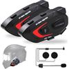 VCOROS Interfono Moto VR1 Plus,Sistema di Comunicazione per 2 Persone entro 500m,Auricolare Casco Moto,IP56 Impermeabile,Interfono Casco Supporta Le Chiamate Vocali Controllo Della Musica (2Pack Hard Mic)