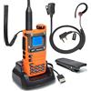 HYSHIKRA Quansheng UV-K5 (8) VHF UHF walkie talkie portatile FM NOAA UV-K6 Radio bidirezionale per esterni/magazzino e logistica/navigazione/produzione industriale (orange, Con auricolare rosso a forma di G)