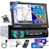 Hikity Carplay Autoradio 1 Din con Schermo a Scomparsa Automatico, 7 Pollici Touch Screen MP5 Player Autoradio a scomparsa con Bluetooth Vivavoce Android Auto USB FM AUX TF Telecamera Posteriore
