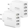 HOSOW Caricatore USB 2Pack, Presa USB Multipla 4 Porte 25W/5A Alimentatore usb multiplo Caricabatteria Caricatore Rapido per iPhone 17/16/15/14/13/12/11 Pro Max/XS/8/7/6, Samsung S25/S23/S22/S21/S20/A53/A51