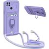 BGHHEU Cover con Cordino per Xiaomi Redmi 10A / 9C,Custodia con Collana Collo Silicone Antiurto Case,Protezione Fotocamera Slot Carte 360° Anello Supporto,Silicone Case,Viola