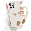 Kueqeay Cover con Cordino per iPhone 15 Pro 6,1'', Silicone Morbido Custodia Aesthetic Summer Mädchen Modello Amore 3D Disegni Collana Universale Protezione Fotocamera Protettiva Case, Bianco