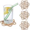 Relaxdays Sottobicchieri, Set da 4, Foglie di Palma, Poggia Bicchieri, 10x10 cm Sottobottiglie Design Boho, Naturale, Fibra vegetale