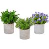 Relaxdays Set da 3 Piante Finte da Interno, Fiori Artificiali in Vaso, Piantine Indoor in Plastica, Verde Viola Grigio, Poliestere