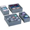 Relaxdays, Set da 4 Pezzi Organizer per Cassetti, Scatole Portaoggetti per Armadio, Cesti per Slip, Cravatte e Calzini, Grigio, Cartone