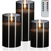 Relaxdays Candele a LED, Set da 3 con Funzione Timer e Telecomando, Cera Vera, Fiamma Oscillante Finta, Vetro, Grigio