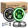 SKYWORLD 2 Pcs 7 Pollici Rotonda Fari Led con Anello Di Montaggio, 50W 5000LM Faro a LED Verde Bianco off Road Lights Fire Cross Hi/Lo Fascio DRL Fari anteriori per Wrangler JK TJ LJ CJ Hummer