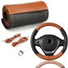 YUNZHISHIYE Coprivolante In Vera Pelle,Coprivolante Auto Universale,Copri Volante Per Auto Accessori Interni, Adatto Per Fiat 500/Panda/Golf/Peugeot/Jeep/Ford/Mercedes(Nero/Marrone)