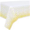 Duocute 2 Pezzi Tovaglia per Feste Bianca e Oro Usa e Getta per Tavolo Rettangolare, Copritavolo con Coriandoli a Pois Dorati per Battesimo Nuziale, Fidanzamento, Matrimonio, 137 cm x 274 cm