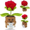 FOSDICK Rosa Rossa Fiori Positiva, Patata Positiva Uncinetto, Positive Fiori Finti Supporto Emotivo, Rosa Rossa Motivazionale con Carta, Fiore Portafortuna Regalo Donna Famiglia Amici Collega