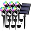 T-SUN Luce Solare da Giardino, 6 Pezzi di Illuminazione da Giardino a LED Solare, Spot da Giardino Solare, Lampada Solare a LED Impermeabile IP65, Luce Solare da Esterno, Luce di Percorso (RGB)