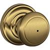 SCHLAGE Andover Privacy Knob, Andover Rose, Antique Brass