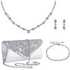 Jamron Donna Strass 4 Pezzi Set di Gioielli e Pochette per Matrimonio Ballo Festa Serale