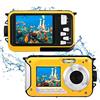 Couleeur Fotocamera Digitale Impermeabile,Couleeur Macchina Fotografica Subacquea Full HD 2.7K 48MP Doppio Schermo Anti-Shake con Microfono LED Autoscatto e Zoom Digitale 16X per Bambini Adolescenti(Giallo)