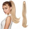 Silk-co Coda Extension Capelli Lisci Cavallo Finta con Pinza Biondo Sabbia/Biondo Chiaro Ponytail Punte Ondulate 50cm 110g