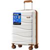 KONO Valigia Trolley da 56cm Rigida e Leggero Polipropilene Valigie con TSA Lucchetto e 4 Ruote (Bianco Crema)