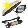 iX-brella Ombrello tascabile XXL con borsa a tracolla, Beige-nero, protezione dai raggi UV, dal calore, 114 cm, Ombrello tascabile XXL