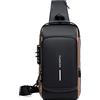 FANDARE Antifurto Borsa Petto Affari Borse a Tracolla Borsa con USB Borsa a Spalla per Uomo Viaggio Escursionismo Bici Campeggio Escursione Impermeabile Multi-Tasche Piccolo Zaino, Nero/Marrone, L,