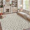 PureCozy Tappeto Salotto 200x300cm Beige Bianco Antiscivolo Lavabile Grande Camera da Letto Tappeti 3D Geometrico Moderno Carpet Sala Soggiorno Cameretta Bambino Pelo Corto Rug