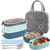 UHAPEER Contenitore per il pranzo Bento a 2 ripiani, per adulti e bambini, a tenuta stagna, con 3 scomparti e posate (cucchiaio e forchetta), ufficio, scuola
