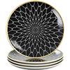 INTIRILIFE 4x piatti in porcellana in Collegato - Nero Bianco con Nero - Diametro 15.3 cm - Piatto da colazione, piatto da dessert, piatto da portata per insalata, frutta, pasta, dessert e snack