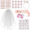 HOSPAOP Fascia e Velo Bride to Be, Accessori per Addio al Nubilato per Donne, Set di Decorazioni JGA con Tiara, Occhiali, Team Sposa, Tatuaggi, 12 Braccialetti, Distintivi per Festa di Addio al Celibato