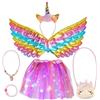 YUYWWAN Costume Unicorno Bambina 6 Pezzi Tutu LED Cerchietto Unicorno Ali Arcobaleno Collana Bracciale Borsa Set Cosplay Unicorno Ragazza per Halloween, Natale, Carnevale, Compleanno