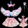 YOUYIKE Costume Unicorno Luminoso Gonna Tutù ali per Halloween Costume Cerchietto LED Unicorno Bambina Costumi Carnevale Halloween Cosplay Festa Compleanno