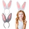 Xbessc 2 Pezzi Cerchietto Orecchie Coniglio, Fascia Capelli Orecchie da Coniglio Peluche Adulto Bambini, Accessori Coniglietto Set per Pasqua Carnevale Feste Decorazioni Cosplay Halloween(Bianco + Grigio)