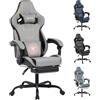 WOTSTA Sedia da gaming, ergonomica, da ufficio, con poggiapiedi, da corsa, per computer, altezza regolabile, imbottita, per computer, supporto lombare, colore grigio e nero