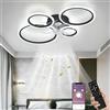 MiiR Ventilatore Da Soffitto Con Luce, Plafoniera LED Con Ventilatore Telecomando E APP Silenzioso, Plafoniera Dimmerabile 96W Timer Luce Con Ventilatore Per Camera Da Letto Soggiorno Nero 80x12 Cm
