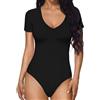 QKEPCY Body Donna Maniche Corte Scollo a V Bodysuit Aderente Bodysuit Contenitivo Modellante Elegante per Outfit Estivi Casual Quotidiano