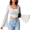 QKEPCY Crop Top Donna Y3K Manica Lunga Sexy Party Tunica Basic T-Shirt Camicetta Collo Rotondo Top Streetwear(M)
